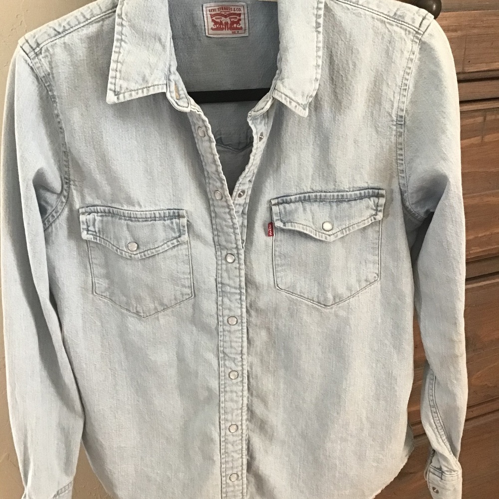 Denim shirt snap closure cotton long sleeve